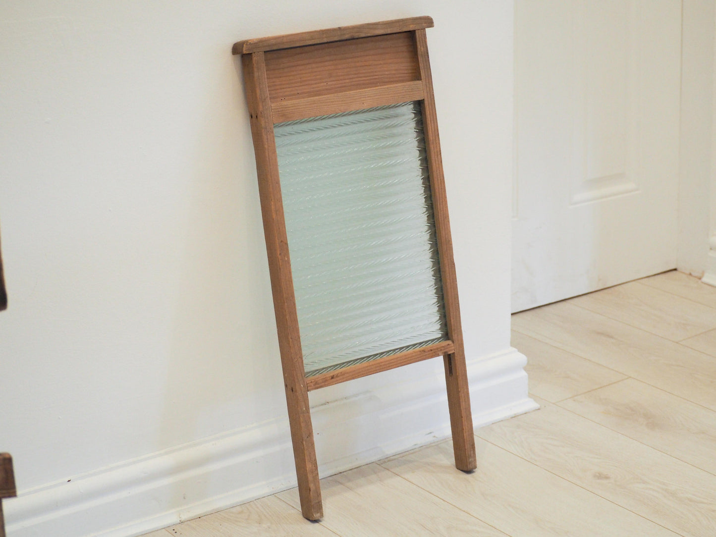 Characterful Vintage Glass & Pine Wood Country Farmhouse Washboard / Washstand