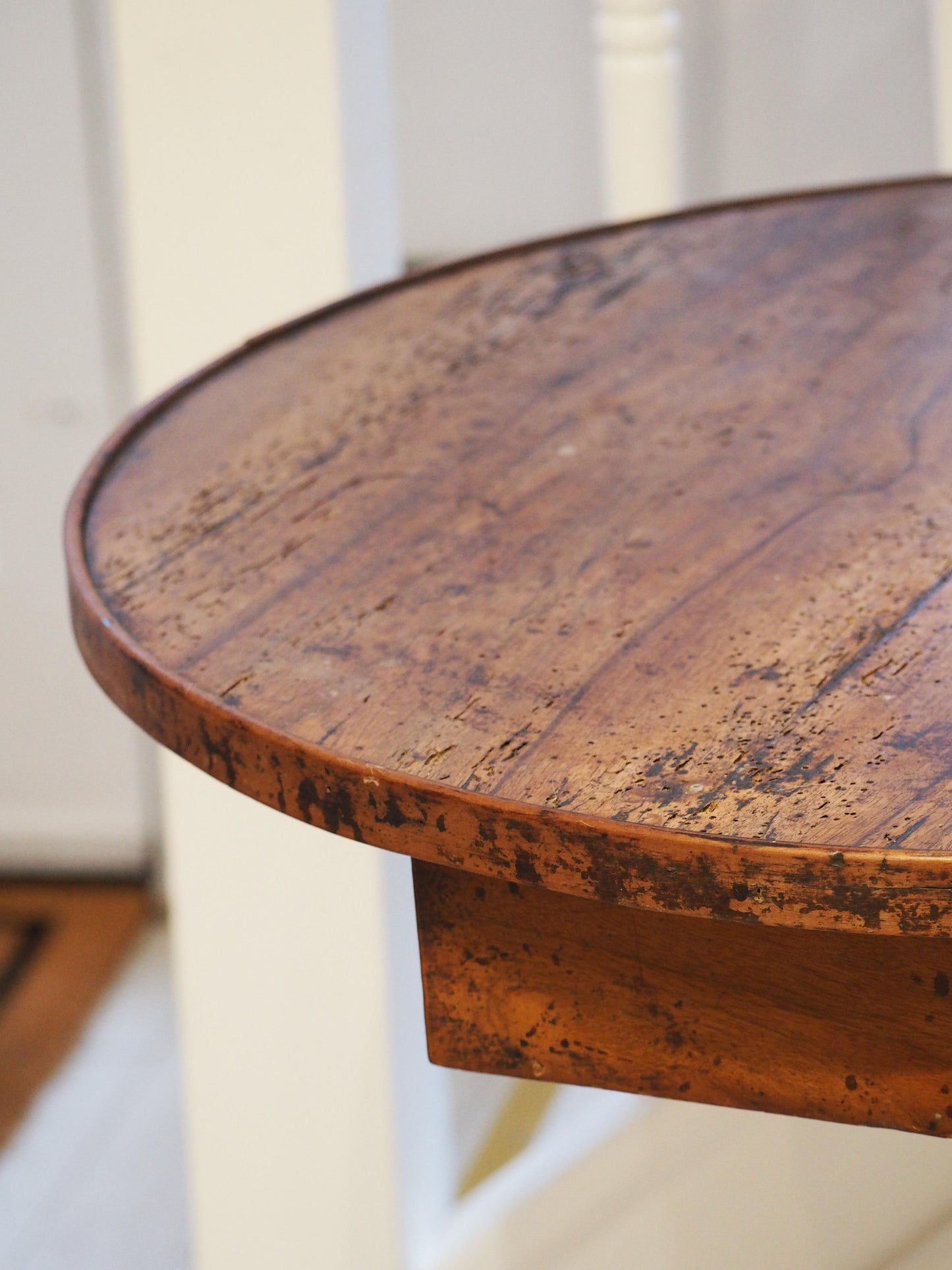 Vintage Antique Victorian Round Wooden Bobbin Table with Single Drawer & Ebonised Base / Furniture