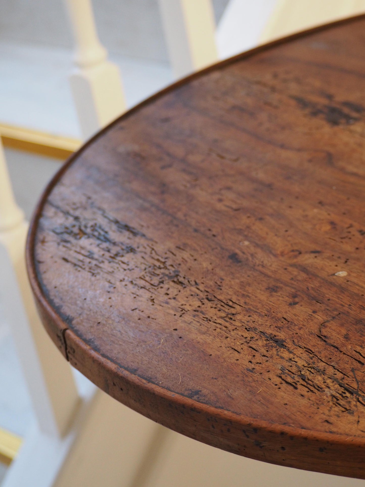 Vintage Antique Victorian Round Wooden Bobbin Table with Single Drawer & Ebonised Base / Furniture