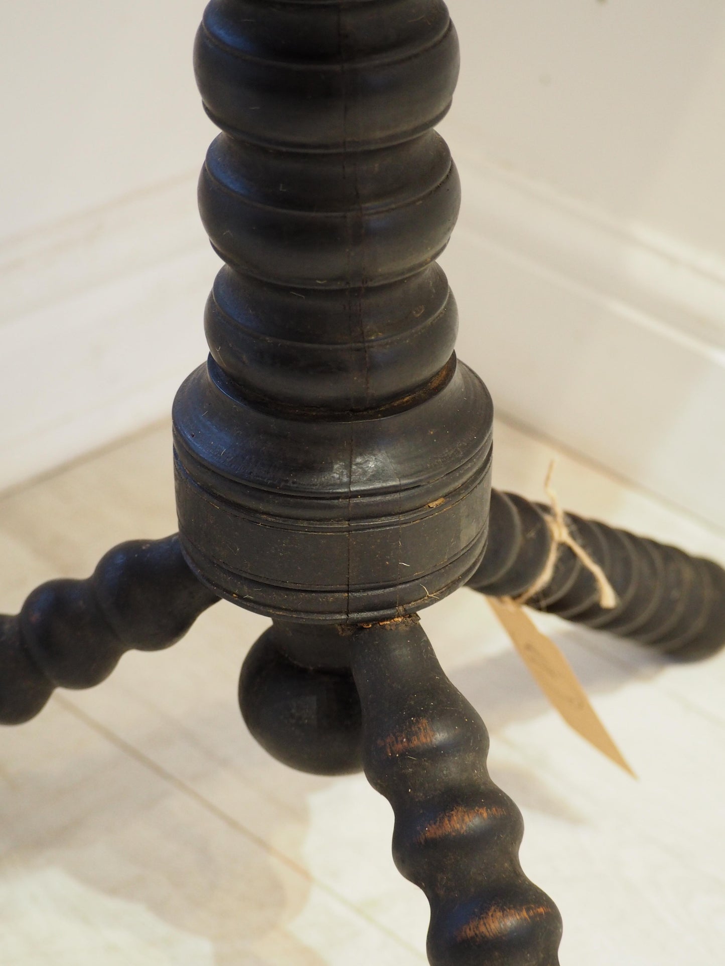 Vintage Antique Victorian Round Wooden Bobbin Table with Single Drawer & Ebonised Base / Furniture