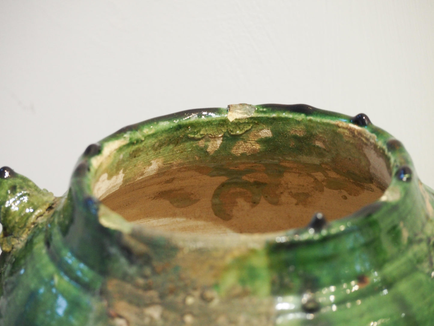 Antique Vintage Moroccan Vibrant Green Terracotta Olive Jar / Green Glazed Confit Pot