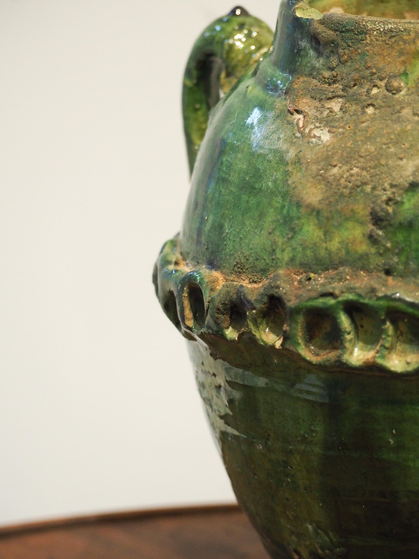 Antique Vintage Moroccan Vibrant Green Terracotta Olive Jar / Green Glazed Confit Pot