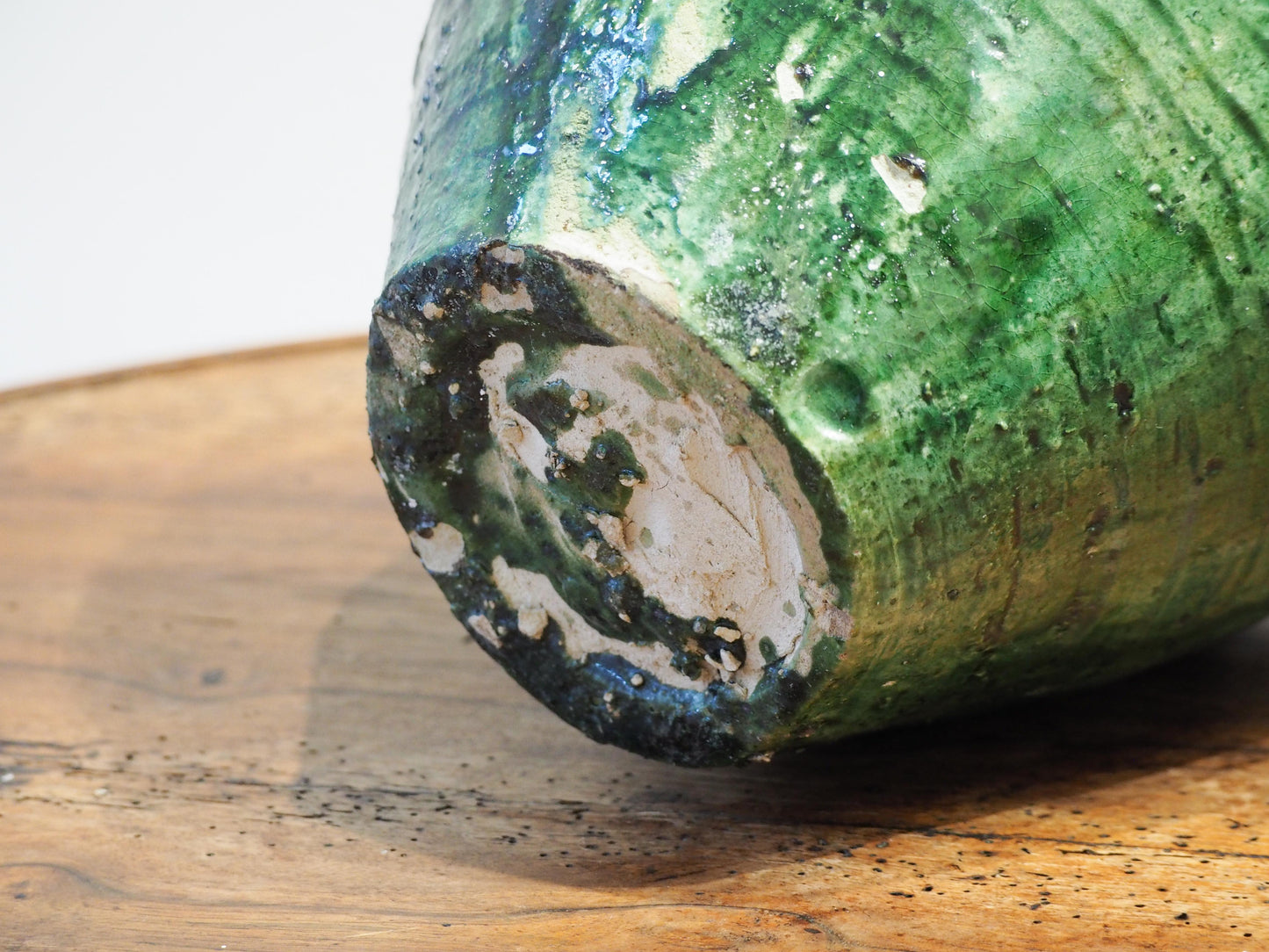 Antique Vintage Moroccan Vibrant Green Terracotta Olive Jar / Green Glazed Confit Pot