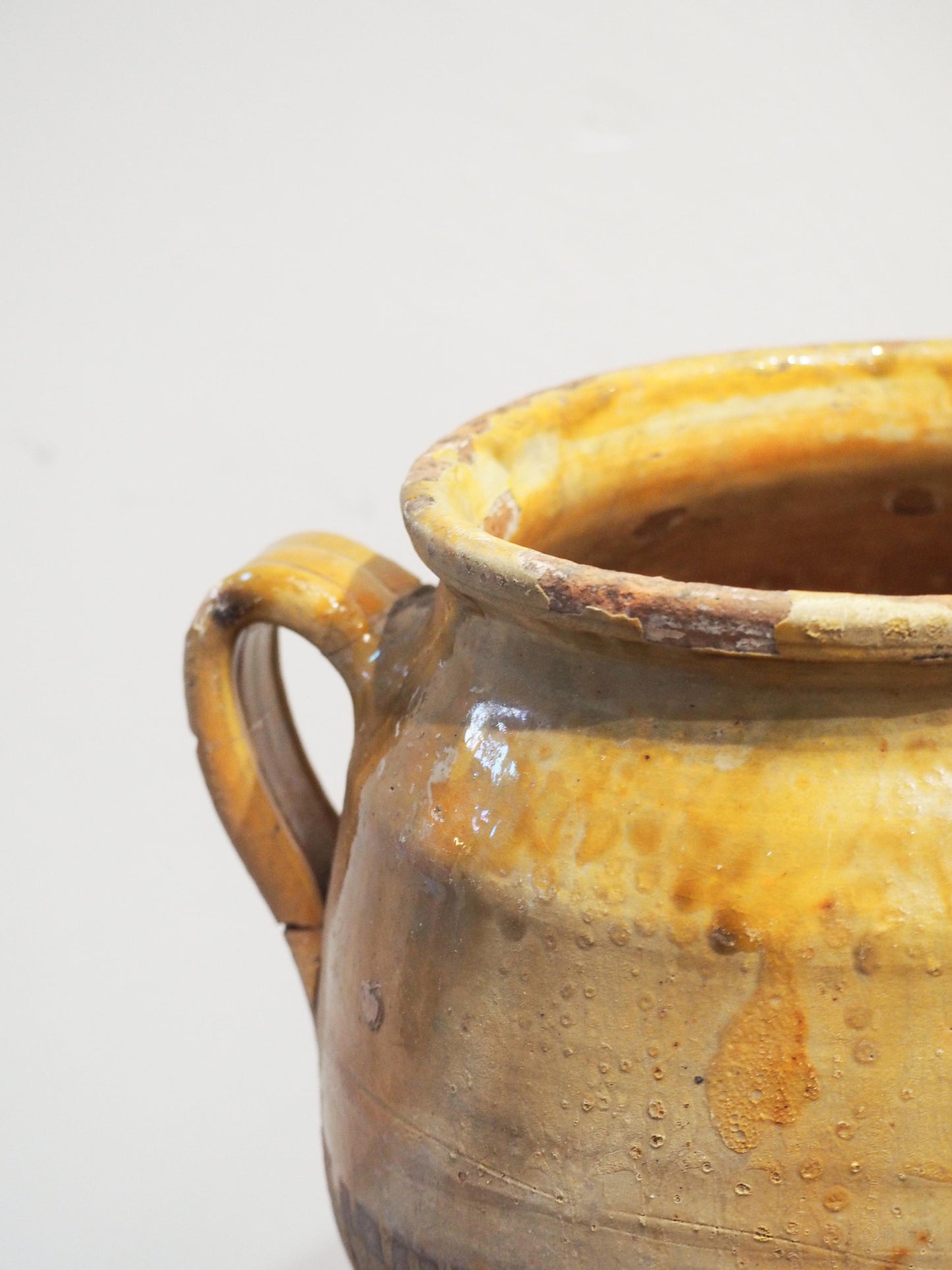 Vintage Antique French Yellow Glazed Confit Pot / Preservation Jar