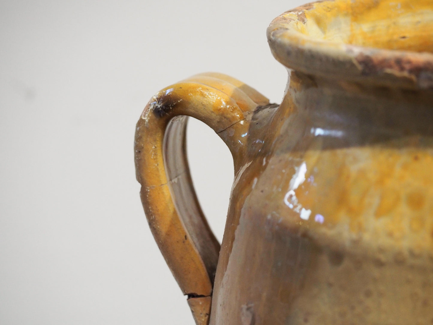 Vintage Antique French Yellow Glazed Confit Pot / Preservation Jar
