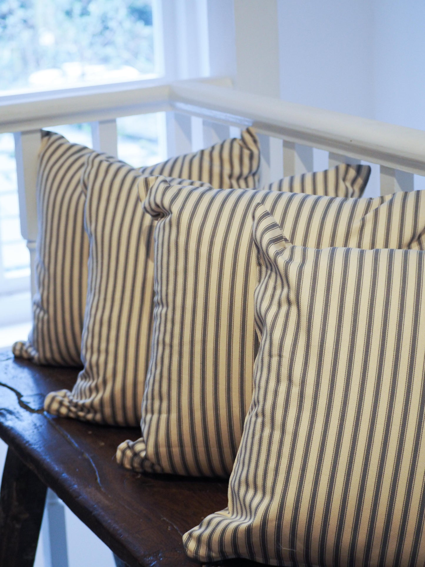 Vintage French Cotton Cream and Navy Blue Striped Scatter Cushions (Sold in Pairs)