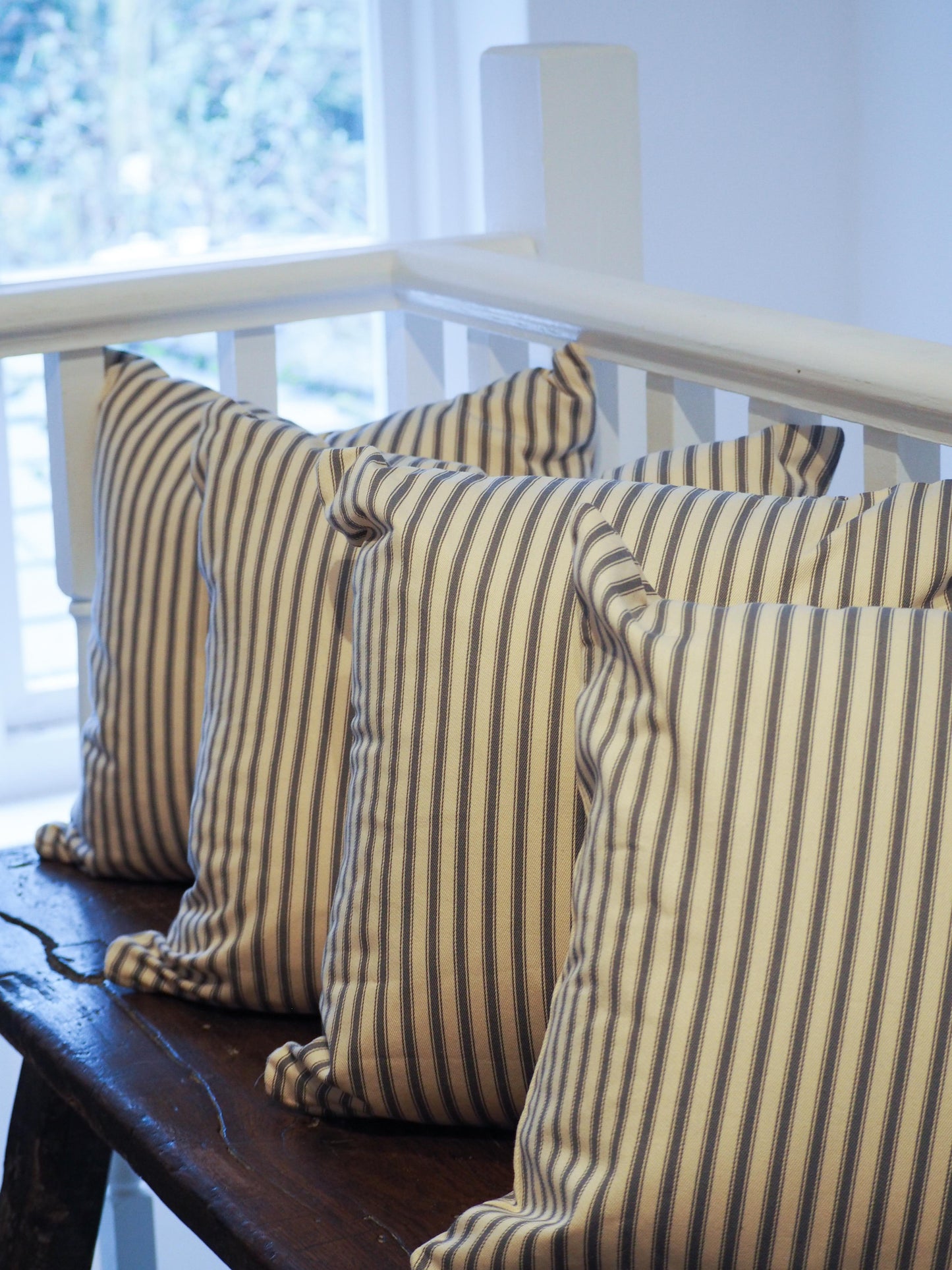 Vintage French Cotton Cream and Navy Blue Striped Scatter Cushions (Sold in Pairs)