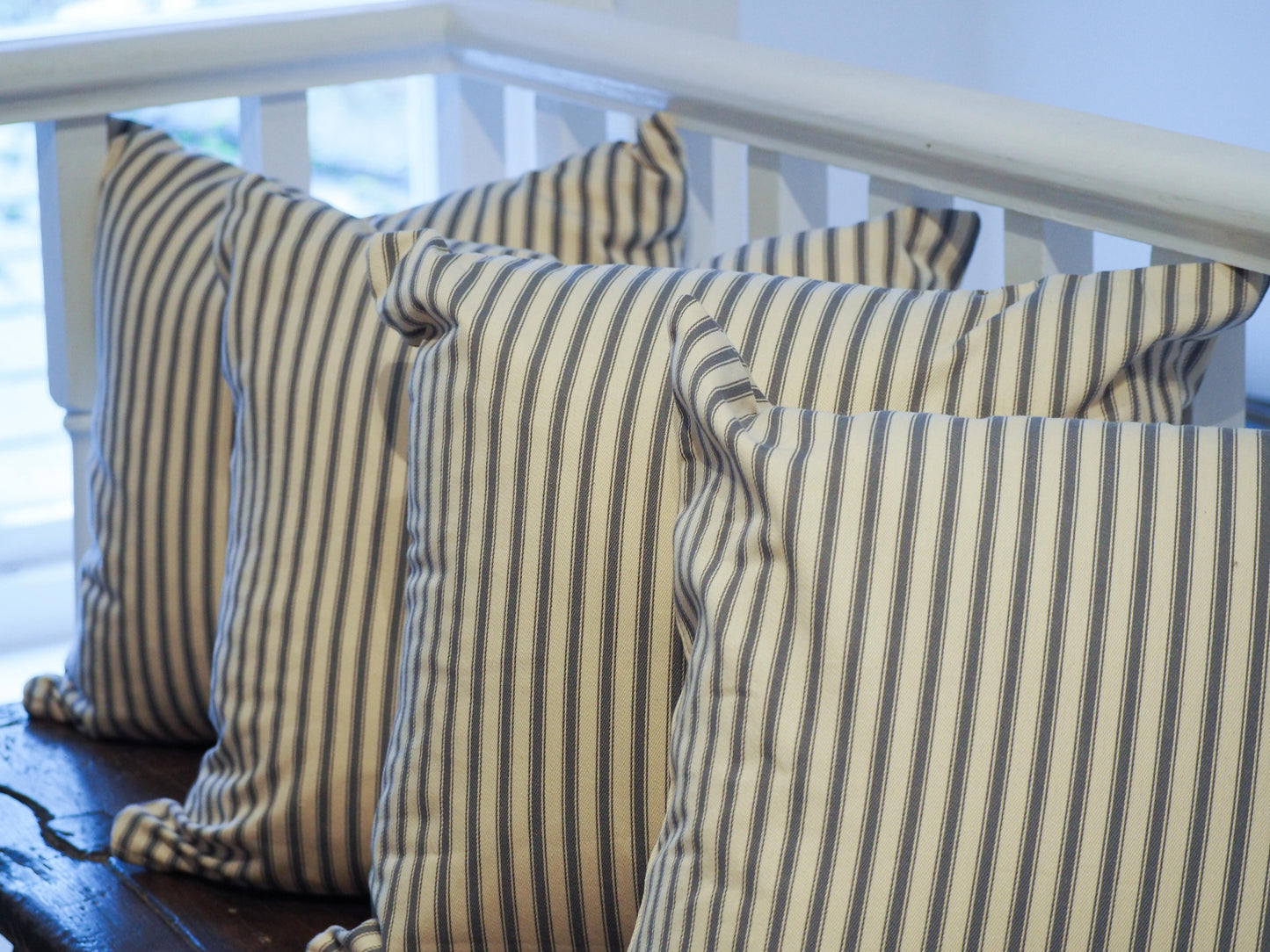 Vintage French Cotton Cream and Navy Blue Striped Scatter Cushions (Sold in Pairs)