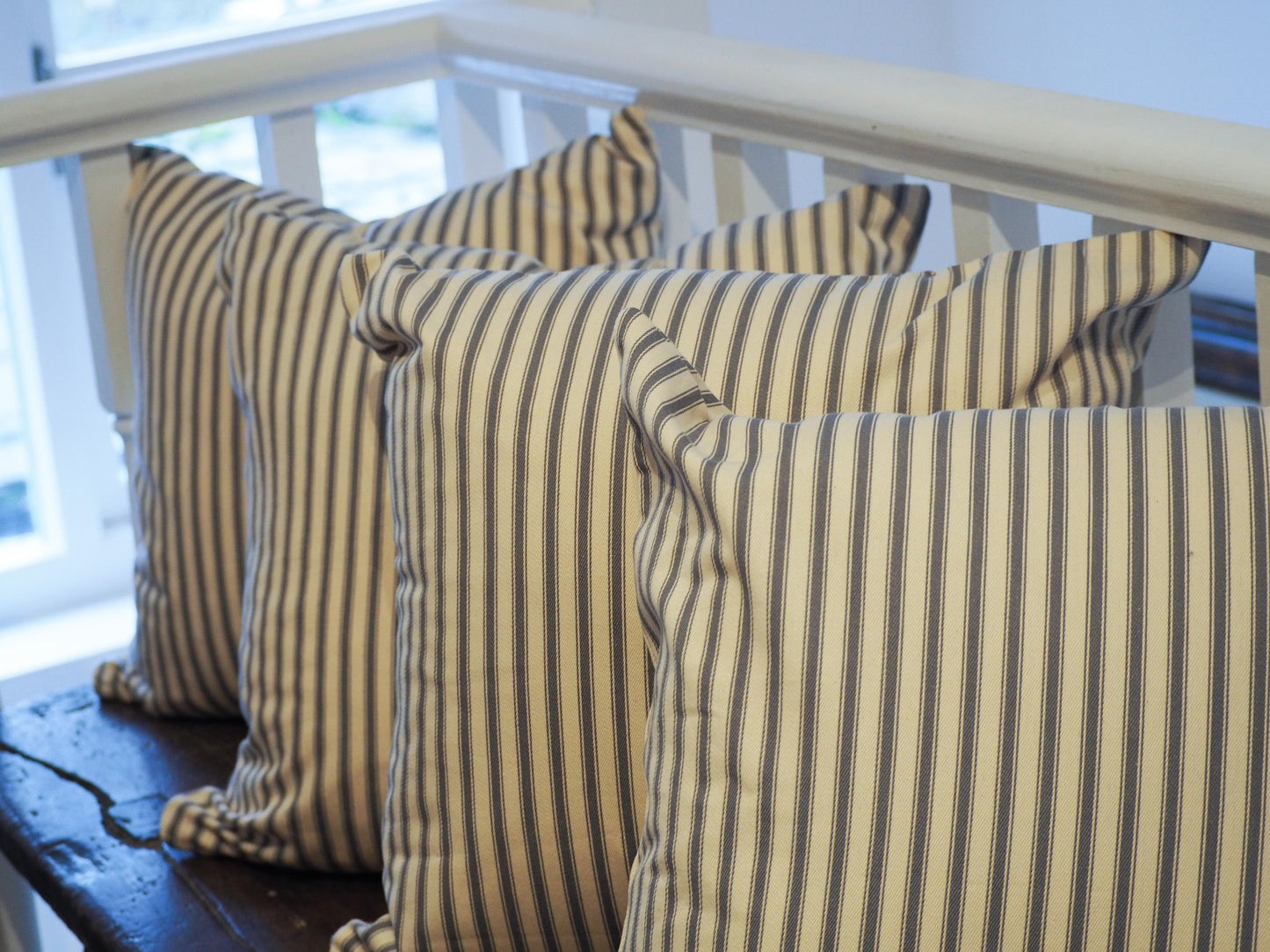 Vintage French Cotton Cream and Navy Blue Striped Scatter Cushions (Sold in Pairs)