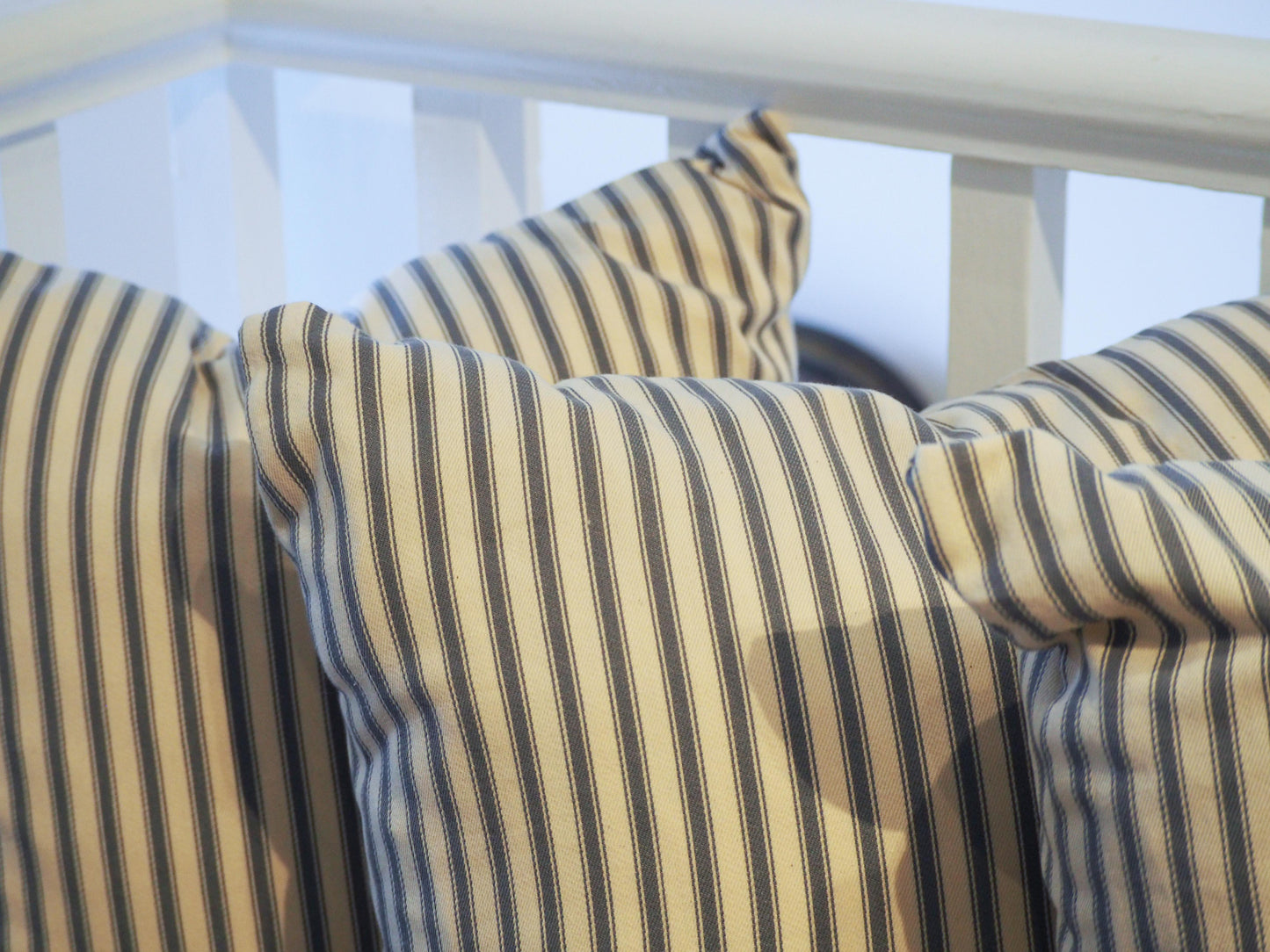 Vintage French Cotton Cream and Navy Blue Striped Scatter Cushions (Sold in Pairs)