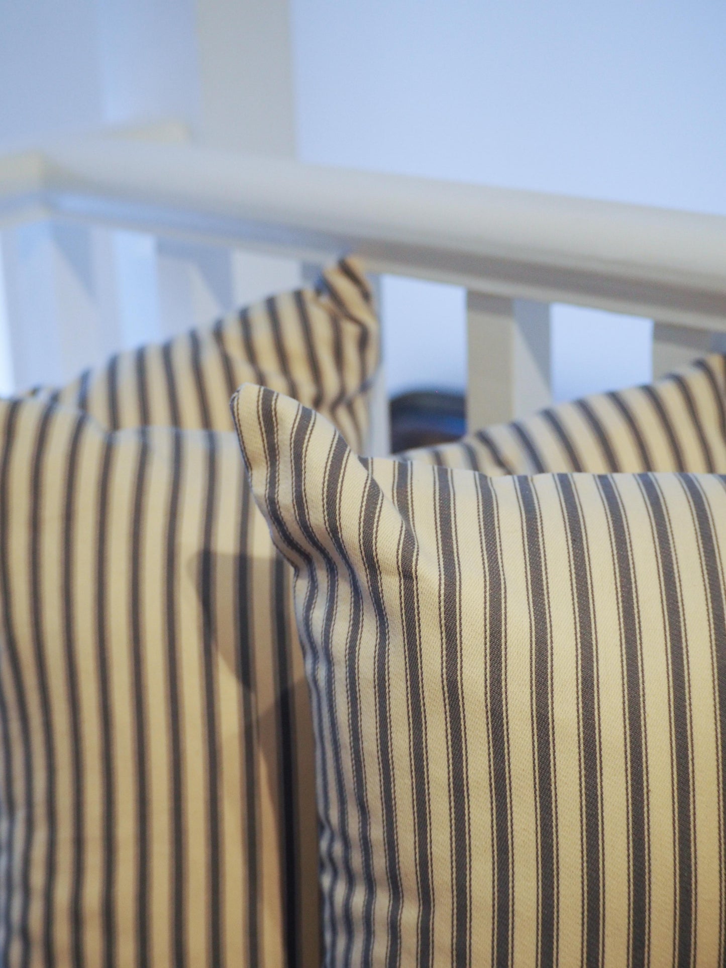 Vintage French Cotton Cream and Navy Blue Striped Scatter Cushions (Sold in Pairs)