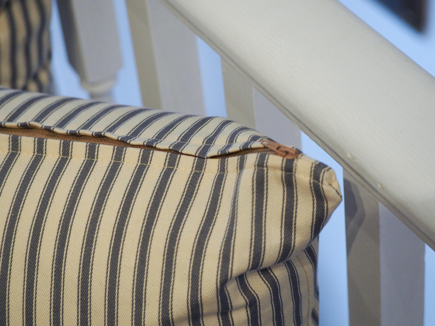 Vintage French Cotton Cream and Navy Blue Striped Scatter Cushions (Sold in Pairs)