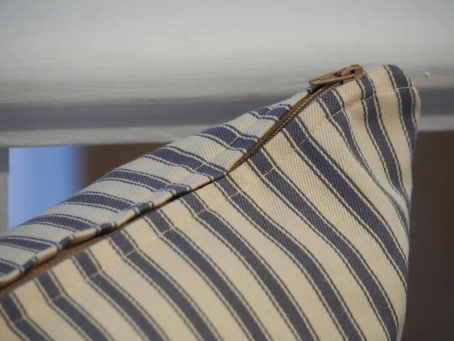 Vintage French Cotton Cream and Navy Blue Striped Scatter Cushions (Sold in Pairs)