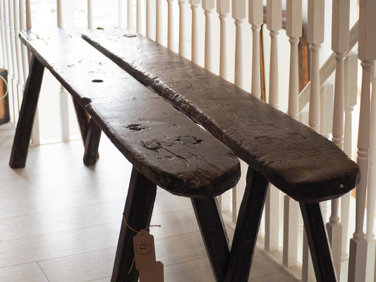 Pair of Antique Long Chunky French Oak Benches Circa 1800s / Table Seating