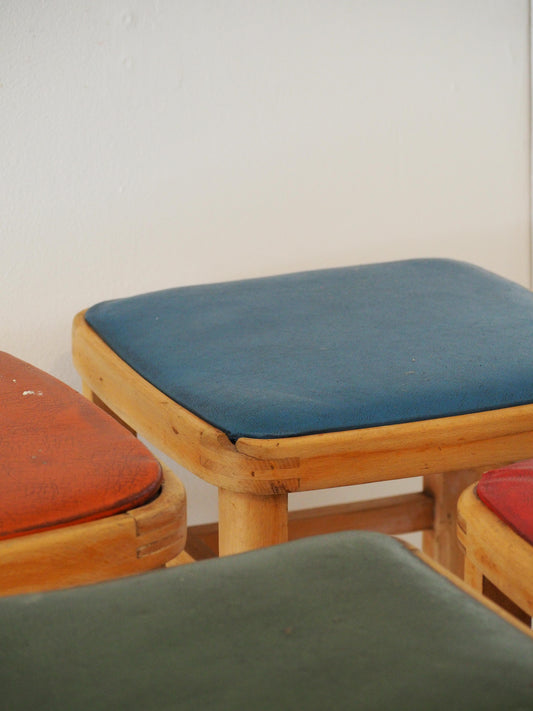 Vintage Mid-Century English Beech Wooden Stools with Colourful Seat Pads / Bar Stools / Seating (Sold Individually)