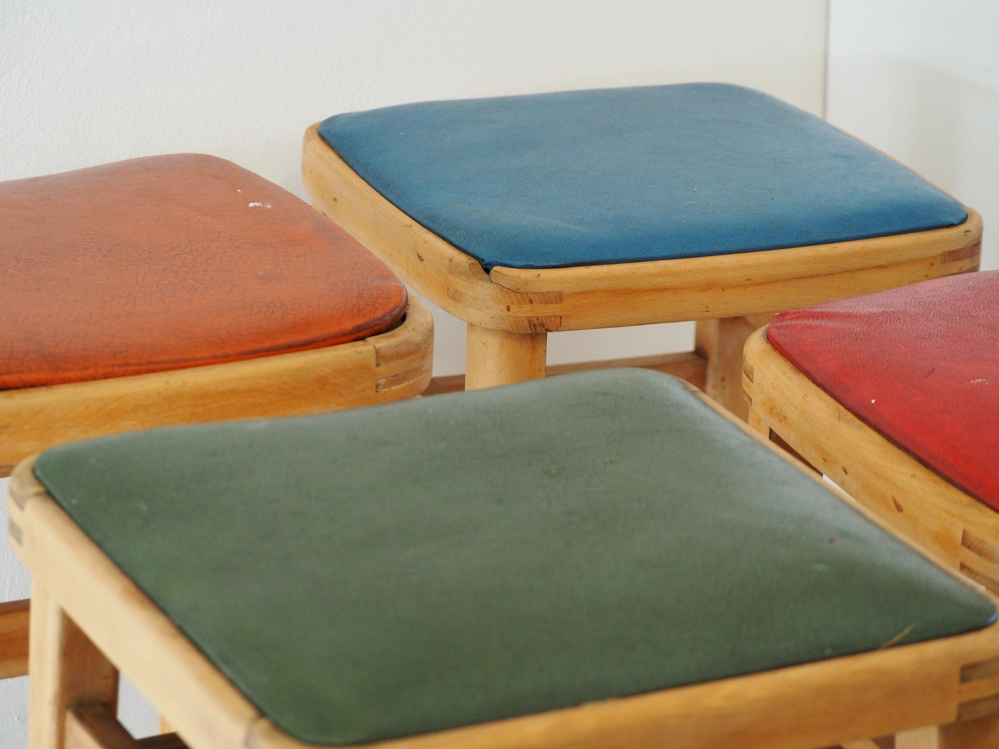 Vintage Mid-Century English Beech Wooden Stools with Colourful Seat Pads / Bar Stools / Seating (Sold Individually)