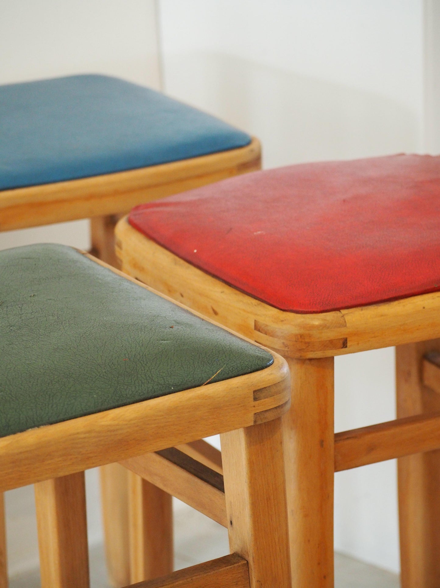 Vintage Mid-Century English Beech Wooden Stools with Colourful Seat Pads / Bar Stools / Seating (Sold Individually)
