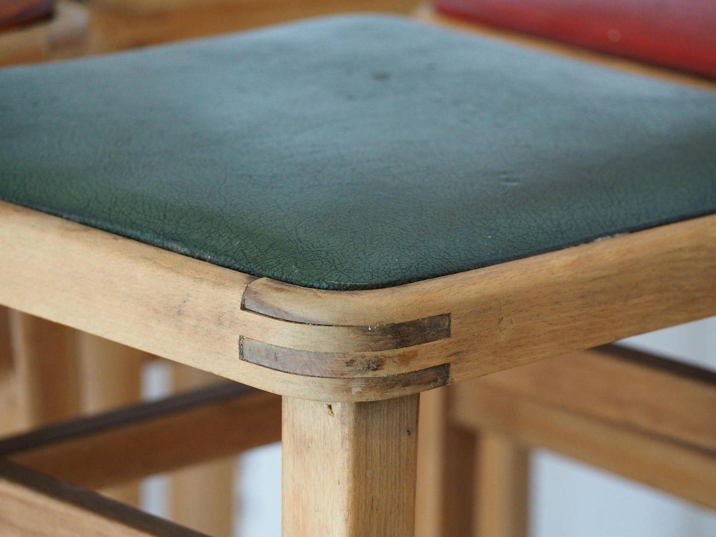 Vintage Mid-Century English Beech Wooden Stools with Colourful Seat Pads / Bar Stools / Seating (Sold Individually)