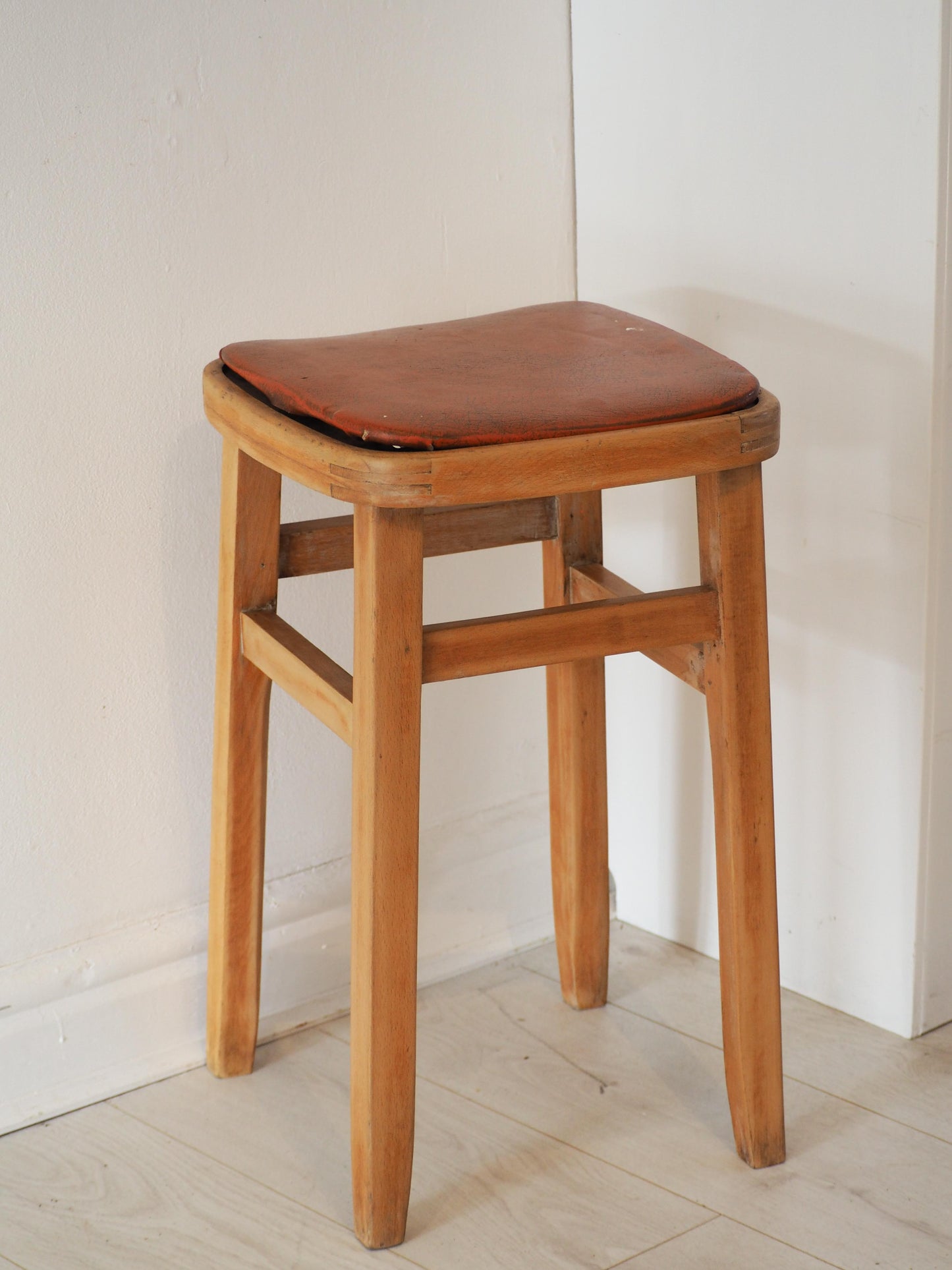 Vintage Mid-Century English Beech Wooden Stools with Colourful Seat Pads / Bar Stools / Seating (Sold Individually)