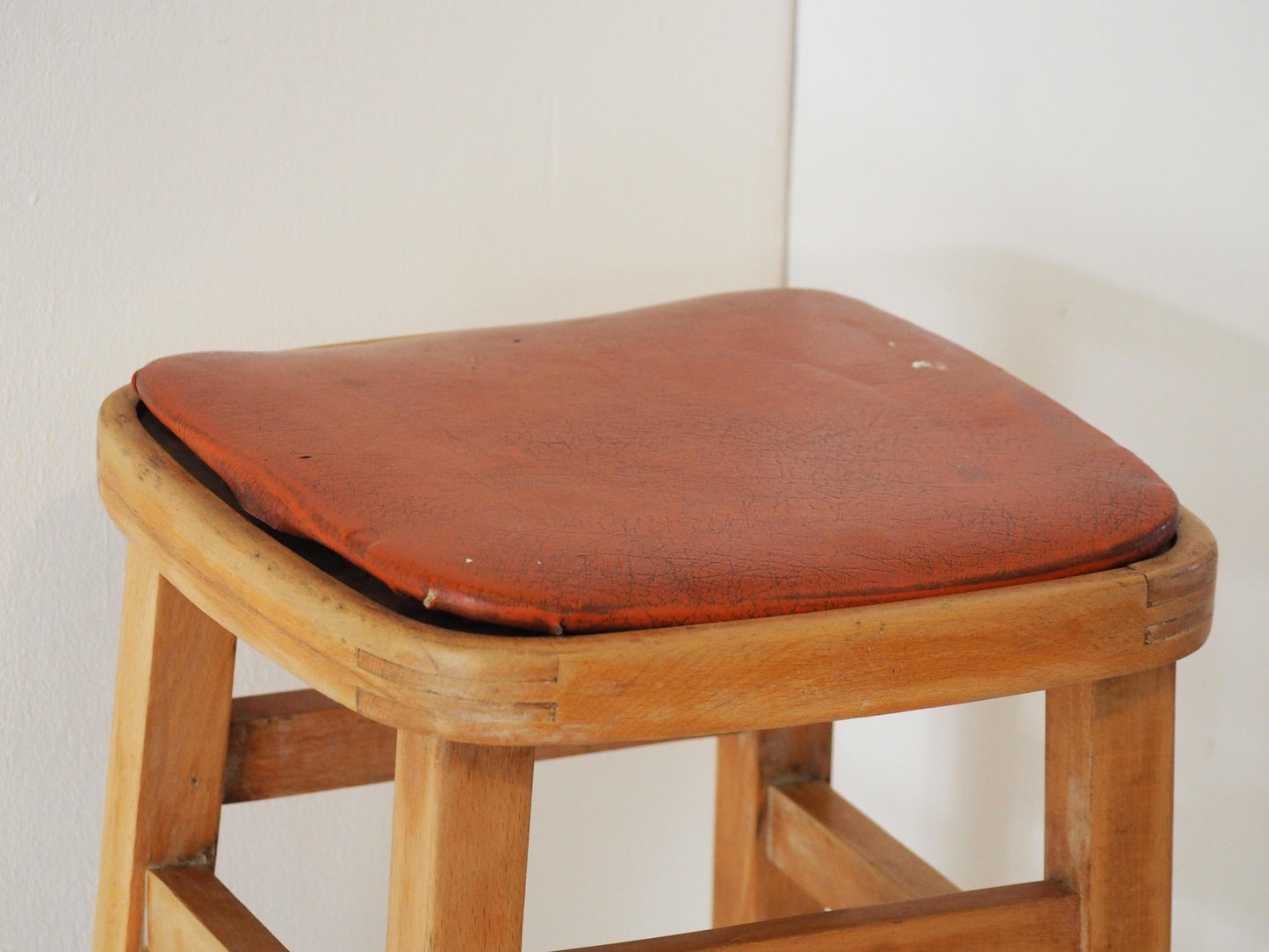 Vintage Mid-Century English Beech Wooden Stools with Colourful Seat Pads / Bar Stools / Seating (Sold Individually)