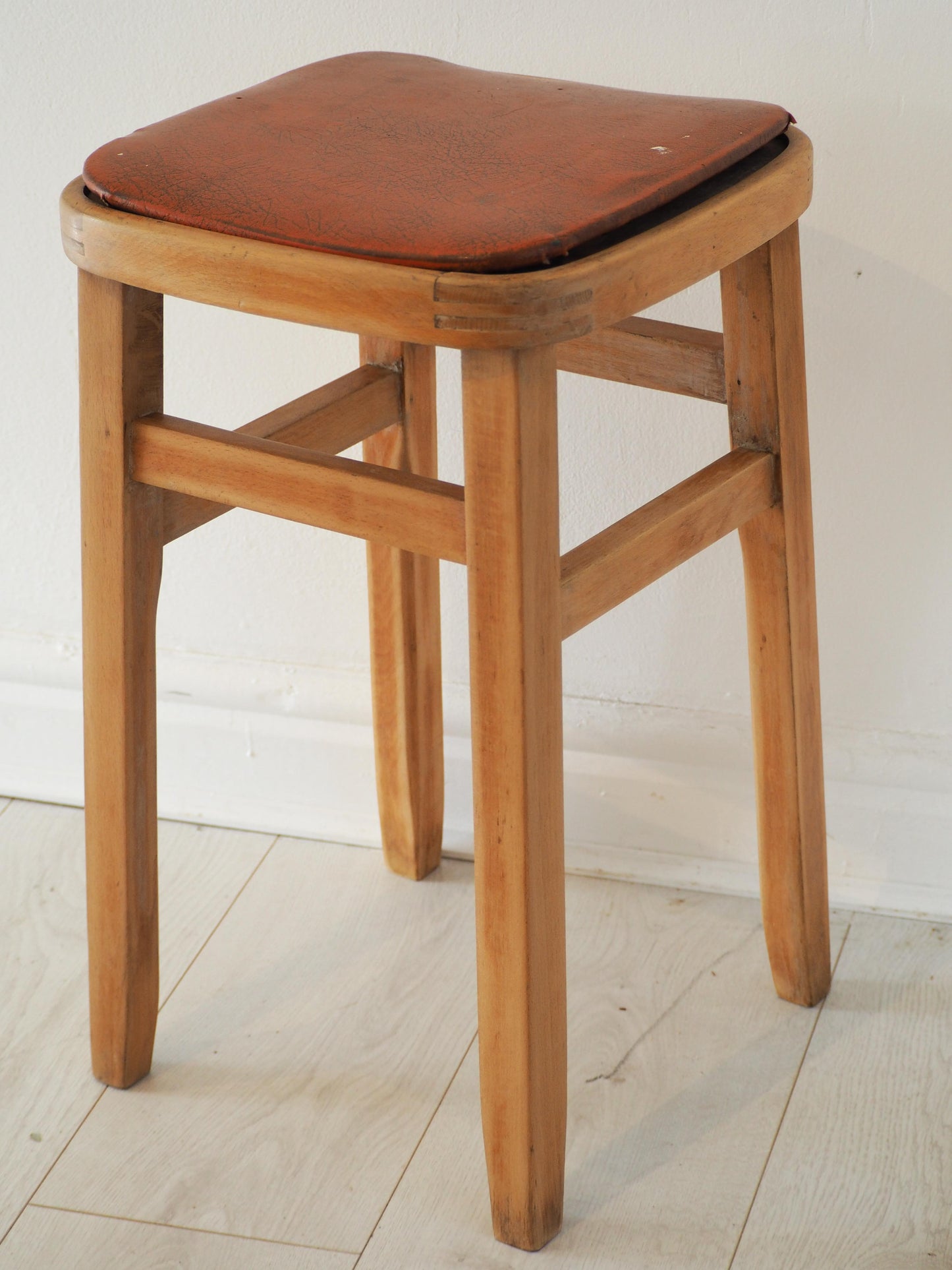 Vintage Mid-Century English Beech Wooden Stools with Colourful Seat Pads / Bar Stools / Seating (Sold Individually)