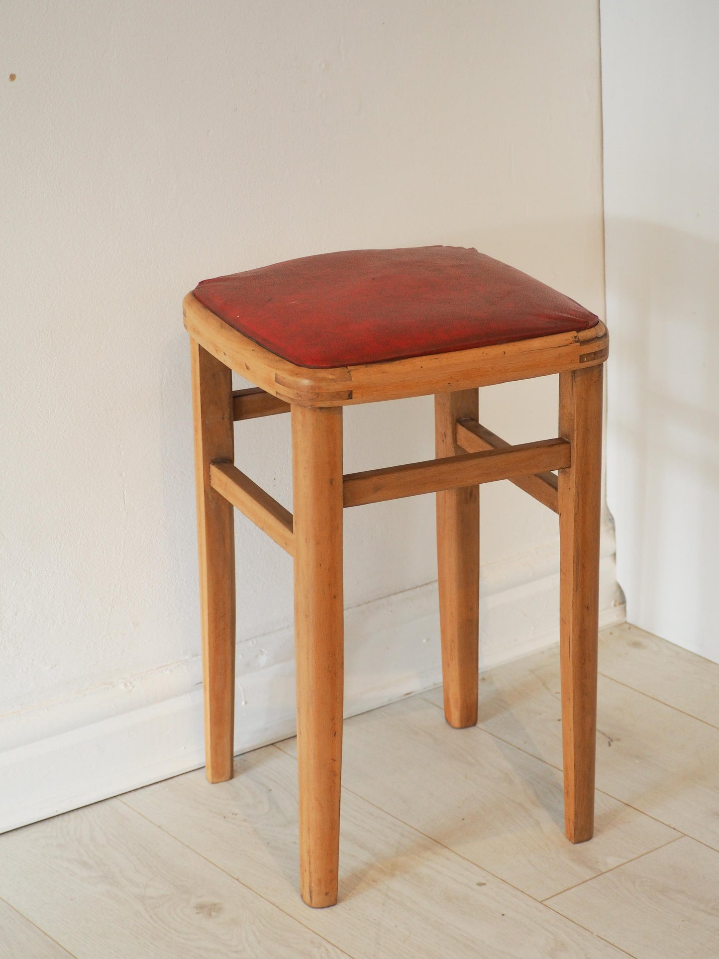 Vintage Mid-Century English Beech Wooden Stools with Colourful Seat Pads / Bar Stools / Seating (Sold Individually)