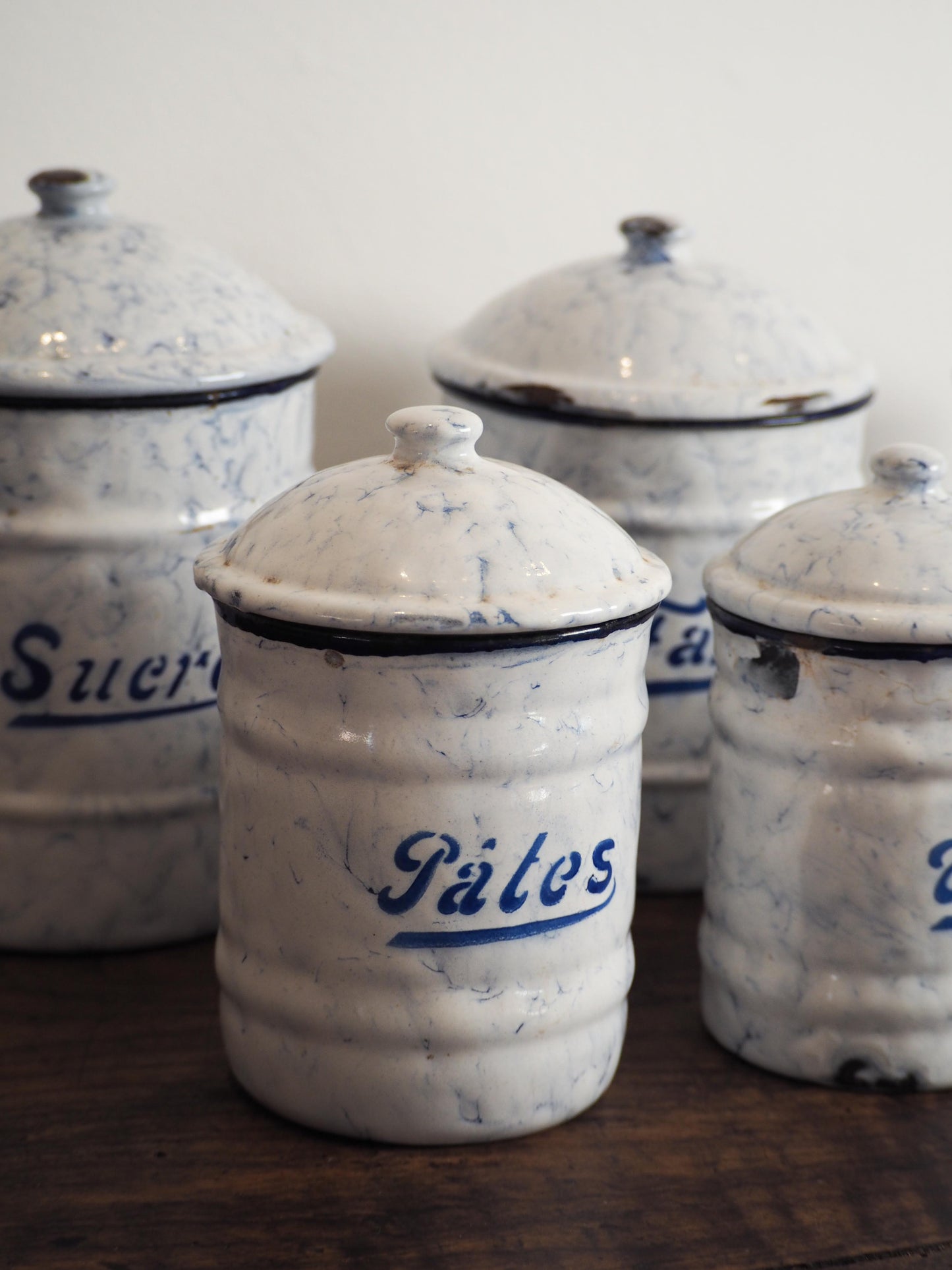 Enamel French Vintage Kitchen Canister Set / Storage Jars / French Cafe Sucre Farine Containers (Set of 6)