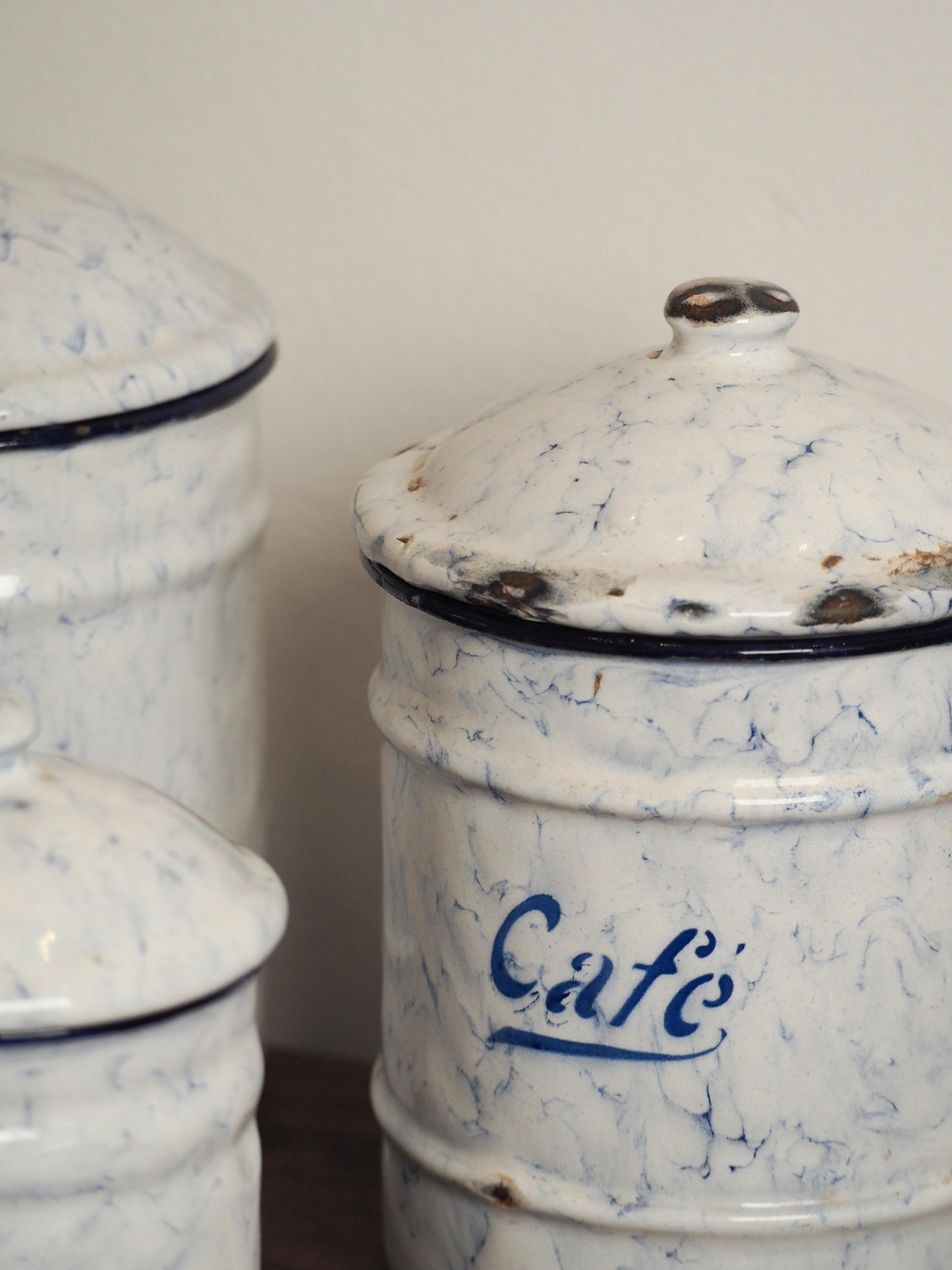 Enamel French Vintage Kitchen Canister Set / Storage Jars / French Cafe Sucre Farine Containers (Set of 6)
