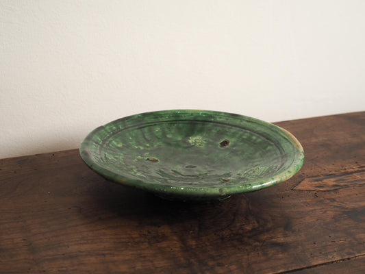 Antique Vintage Moroccan Plate / Glazed Vibrant Green Terracotta Decorative Tamegroute Platter