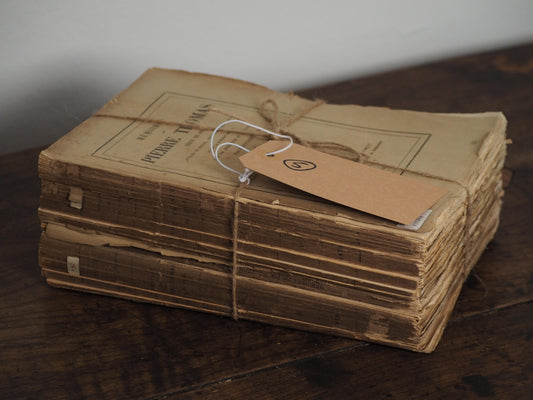 Bundle of Old Vintage French Paper Back Books / Rustic Decorative Book