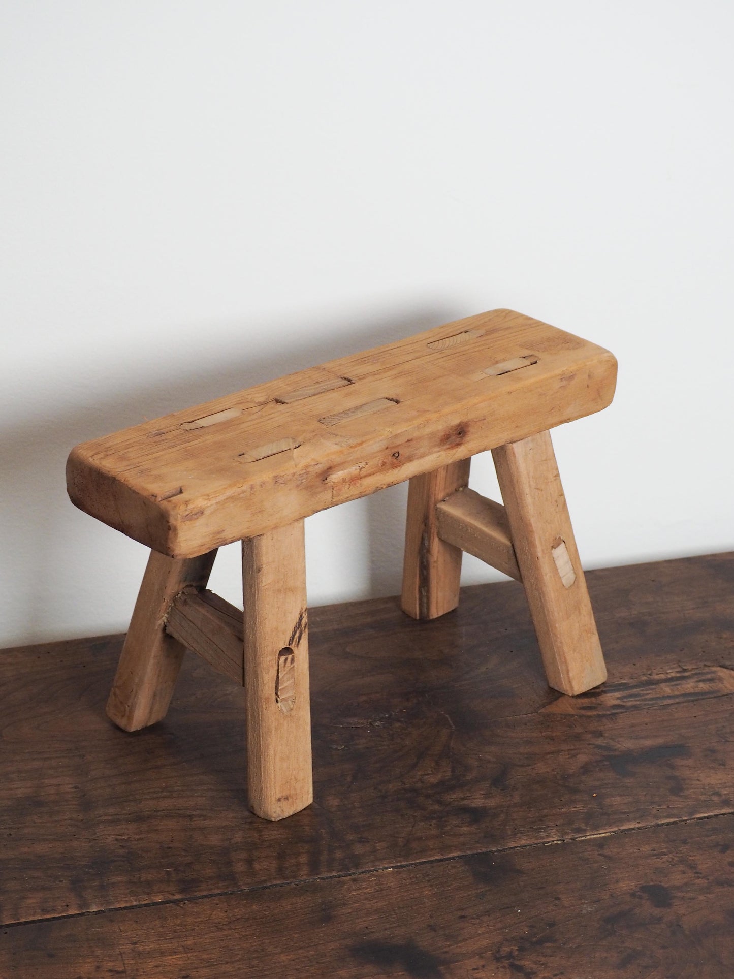 Antique Vintage Small Elm Rustic Wooden Farmhouse Stool / Milking Stool