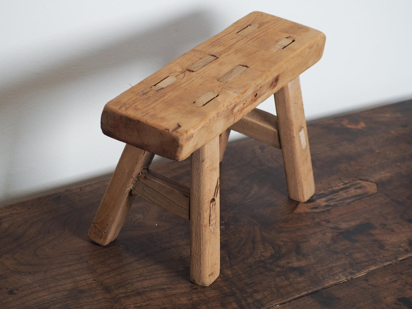 Antique Vintage Small Elm Rustic Wooden Farmhouse Stool / Milking Stool