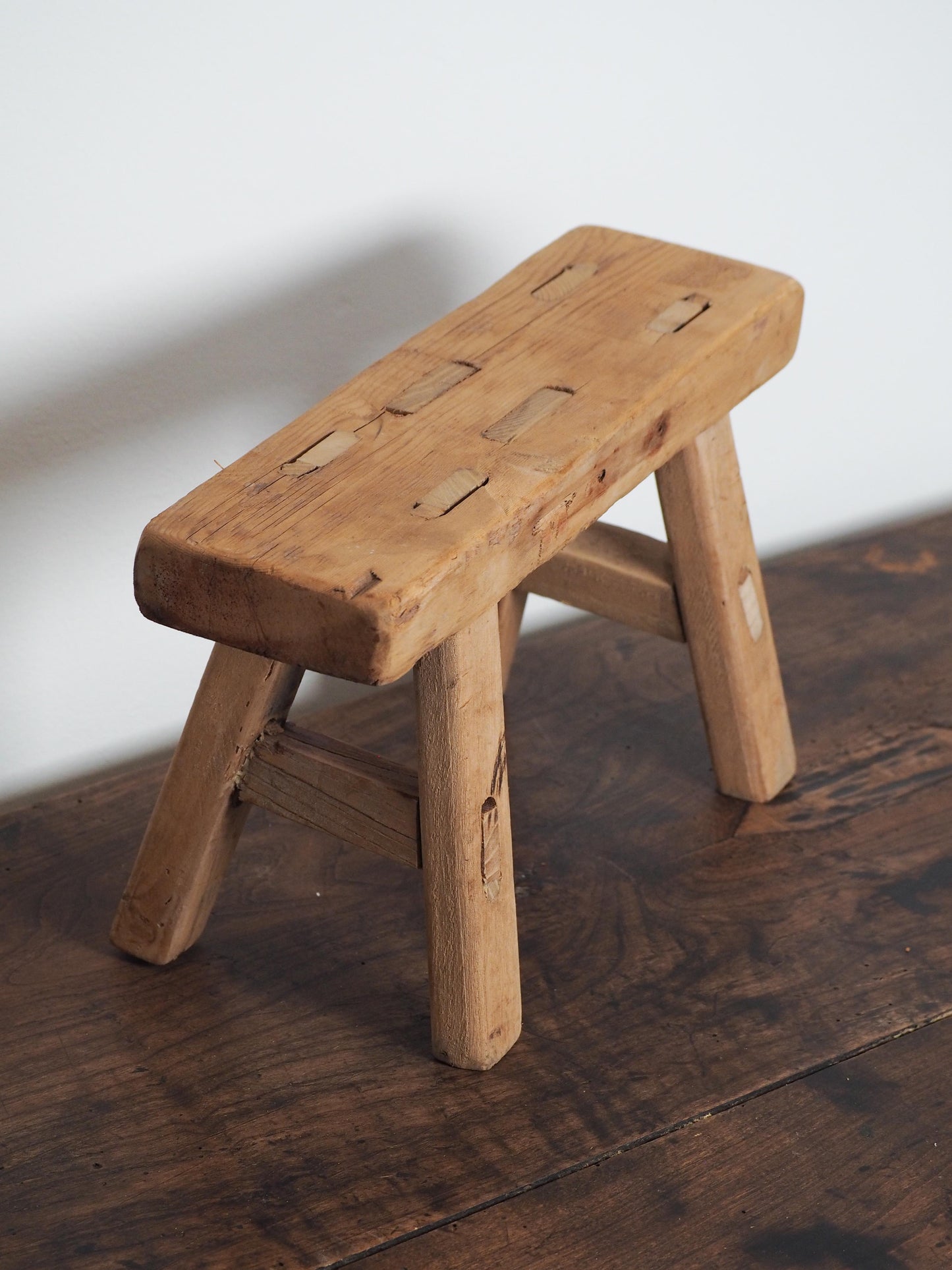 Antique Vintage Small Elm Rustic Wooden Farmhouse Stool / Milking Stool