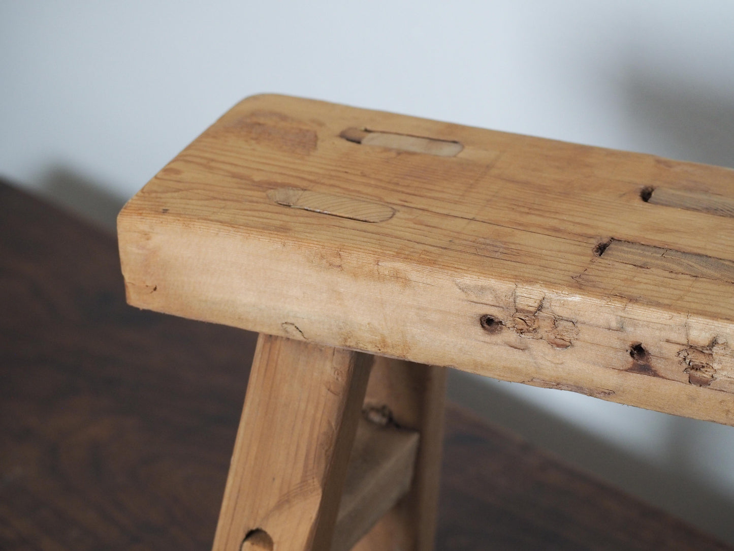Antique Vintage Small Elm Rustic Wooden Farmhouse Stool / Milking Stool