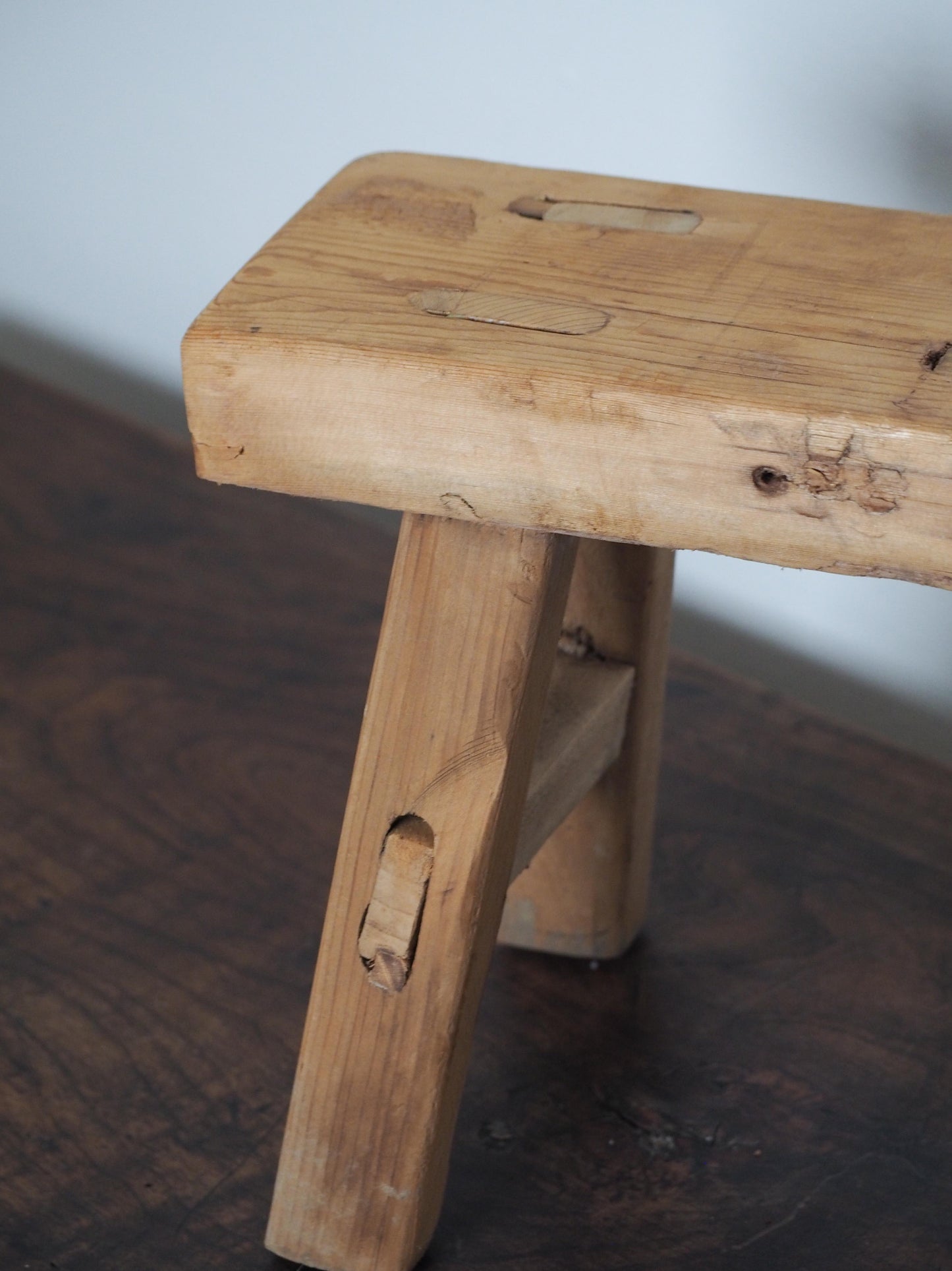 Antique Vintage Small Elm Rustic Wooden Farmhouse Stool / Milking Stool