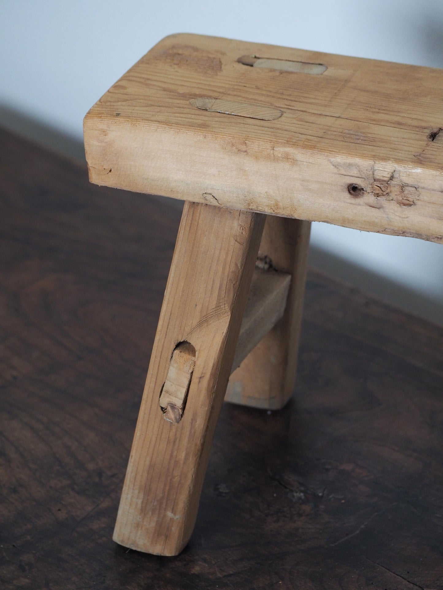 Antique Vintage Small Elm Rustic Wooden Farmhouse Stool / Milking Stool