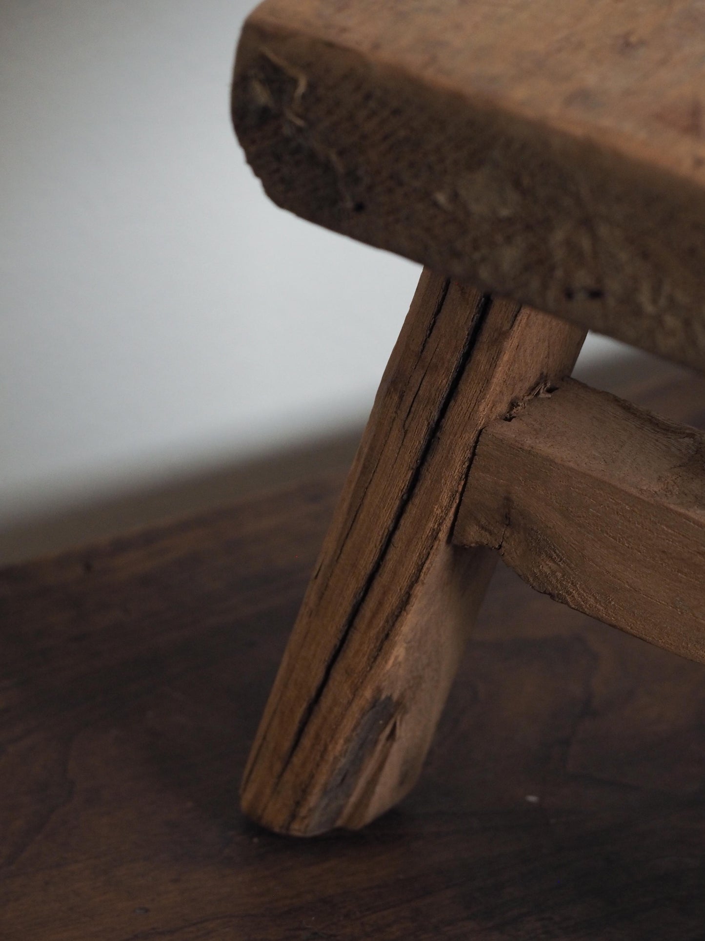 Antique Vintage Small Elm Rustic Wooden Farmhouse Stool / Milking Stool