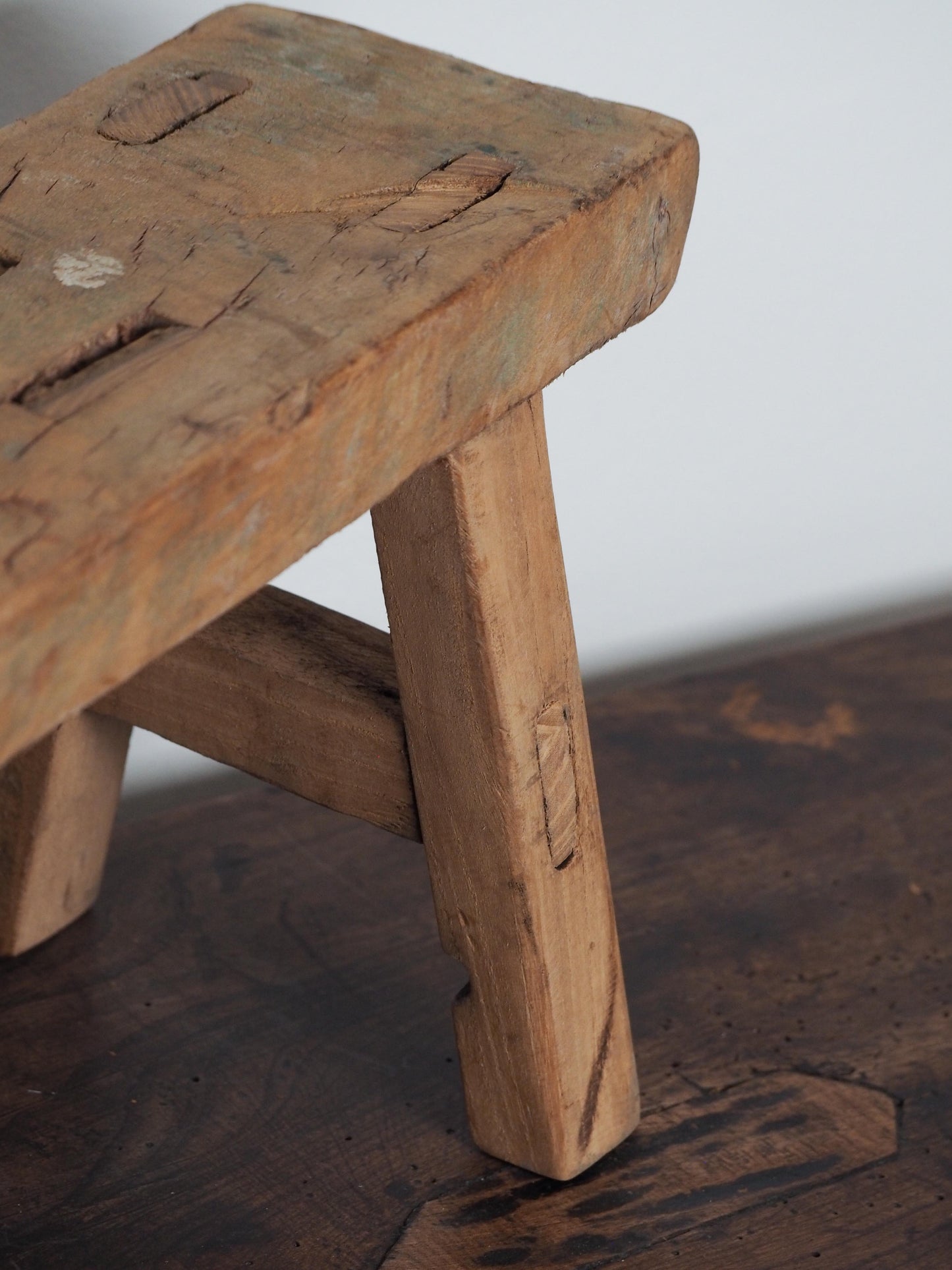 Antique Vintage Small Elm Rustic Wooden Farmhouse Stool / Milking Stool