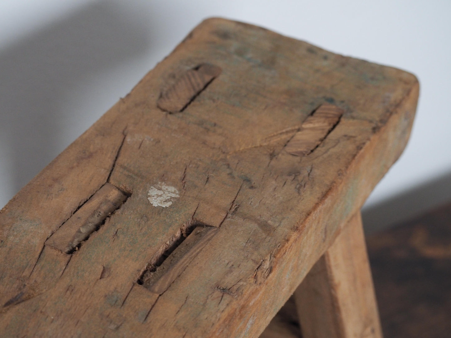 Antique Vintage Small Elm Rustic Wooden Farmhouse Stool / Milking Stool