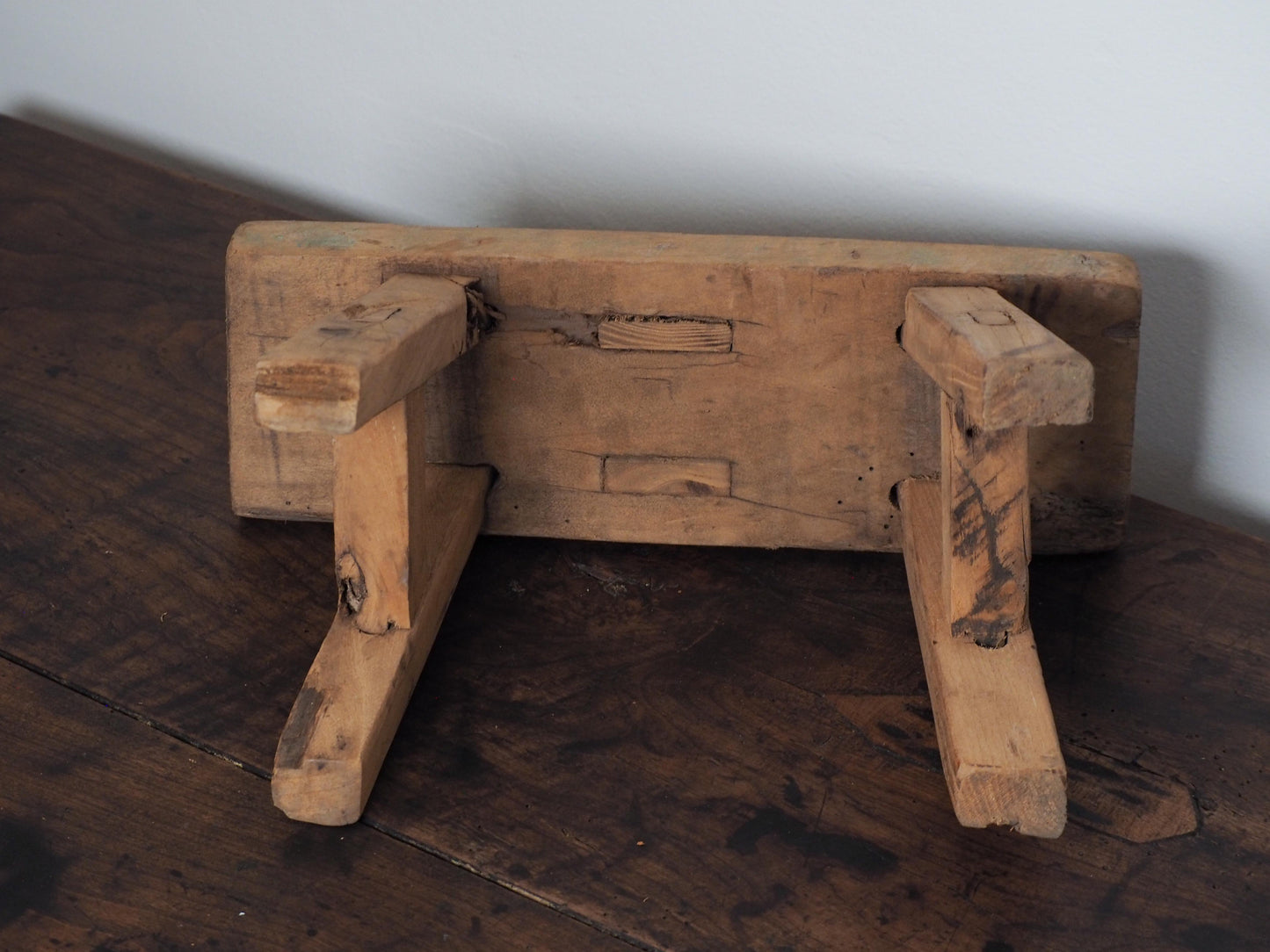 Antique Vintage Small Elm Rustic Wooden Farmhouse Stool / Milking Stool