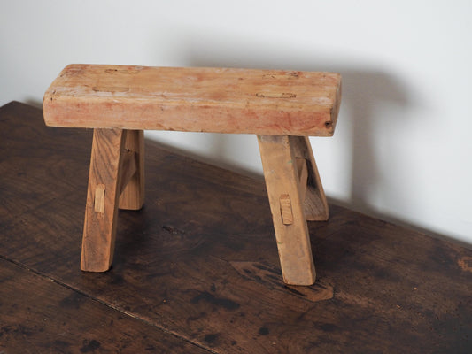Antique Vintage Small Elm Rustic Wooden Farmhouse Stool / Milking Stool