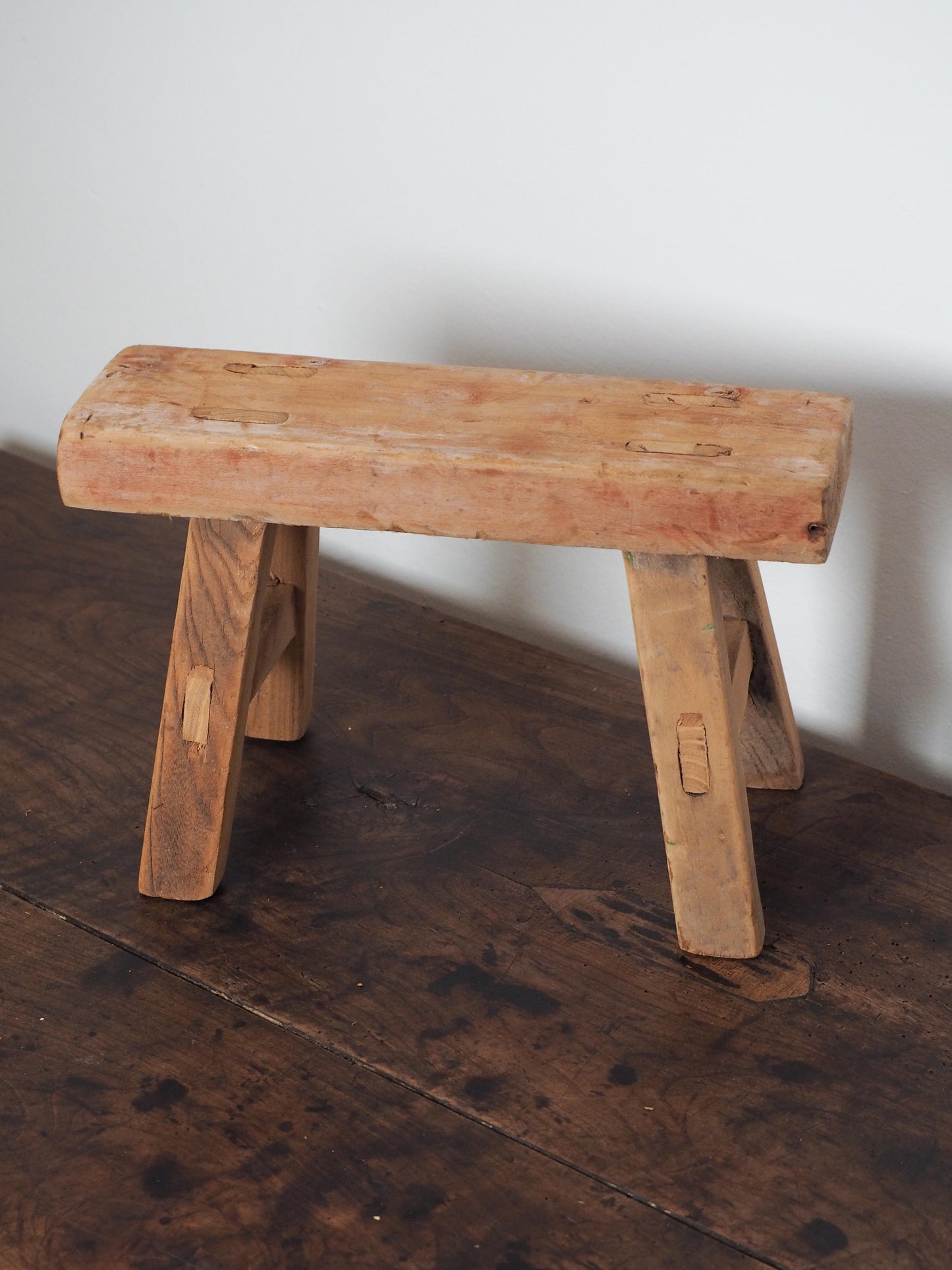 Antique Vintage Small Elm Rustic Wooden Farmhouse Stool / Milking Stool