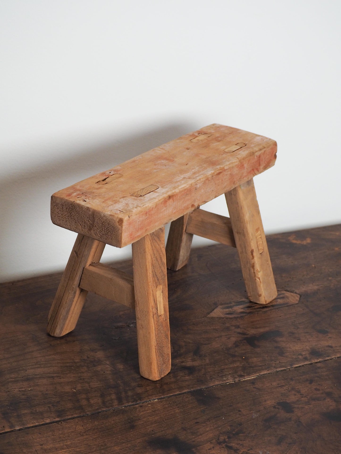 Antique Vintage Small Elm Rustic Wooden Farmhouse Stool / Milking Stool