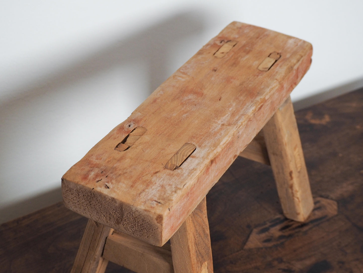 Antique Vintage Small Elm Rustic Wooden Farmhouse Stool / Milking Stool