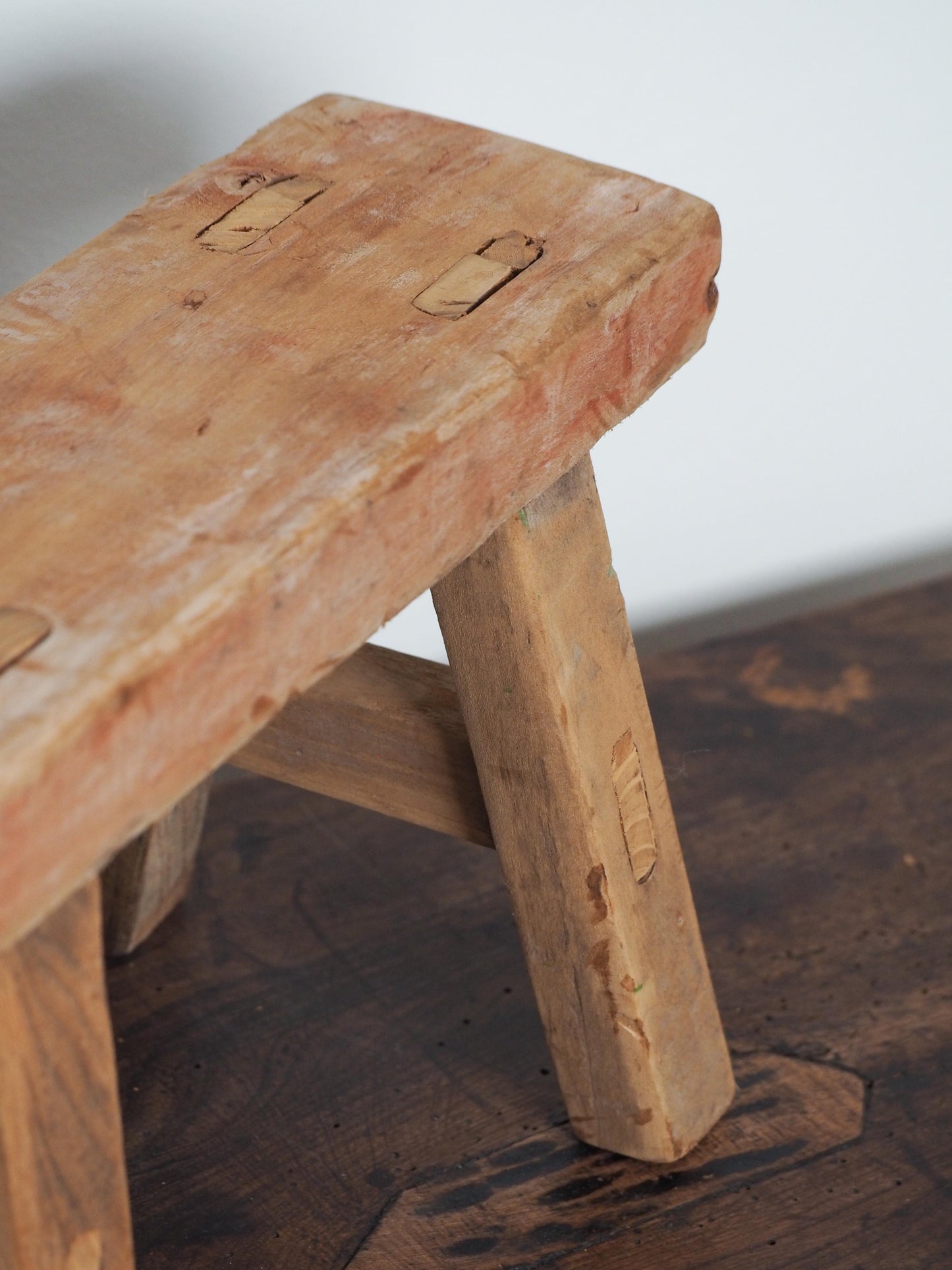 Antique Vintage Small Elm Rustic Wooden Farmhouse Stool / Milking Stool
