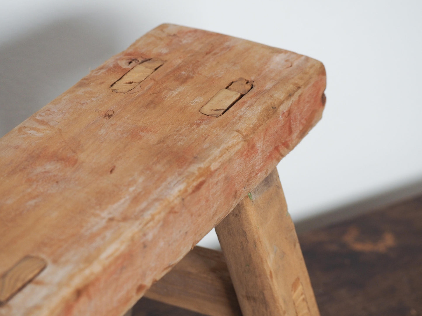 Antique Vintage Small Elm Rustic Wooden Farmhouse Stool / Milking Stool