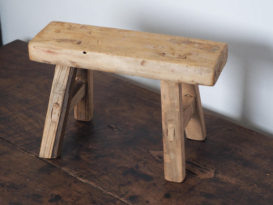 Antique Vintage Small Elm Rustic Wooden Farmhouse Stool / Milking Stool