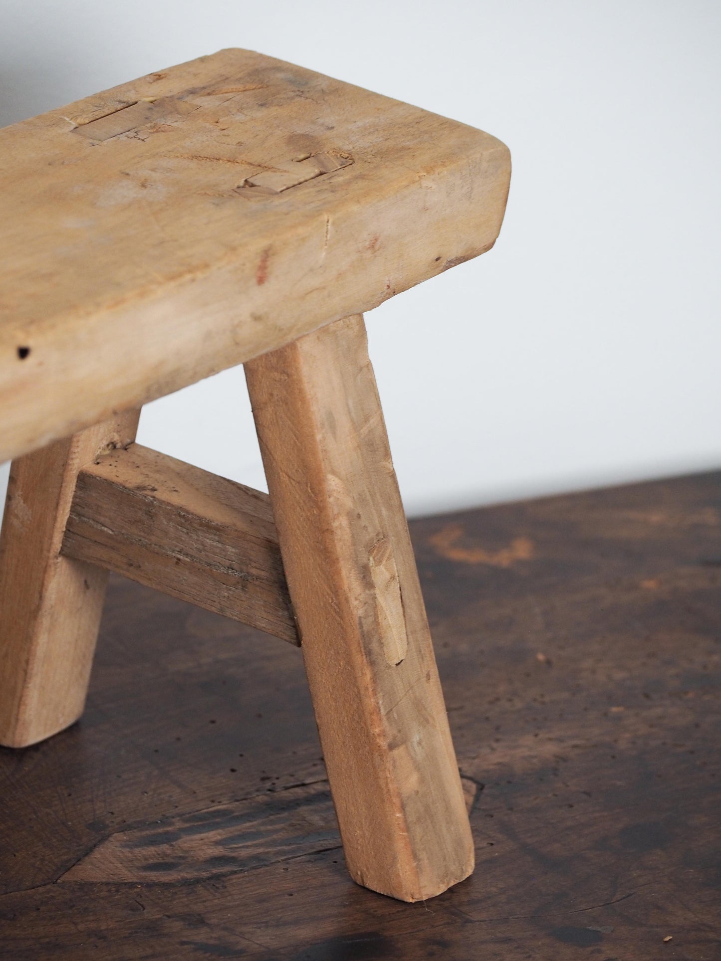 Antique Vintage Small Elm Rustic Wooden Farmhouse Stool / Milking Stool
