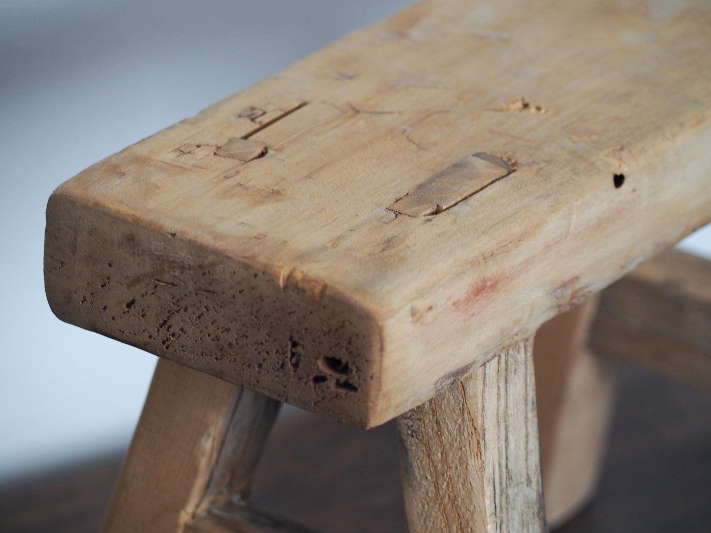 Antique Vintage Small Elm Rustic Wooden Farmhouse Stool / Milking Stool