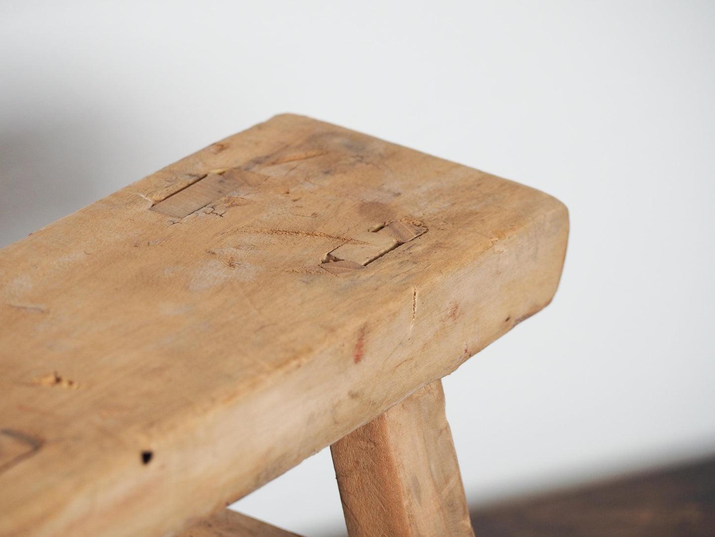 Antique Vintage Small Elm Rustic Wooden Farmhouse Stool / Milking Stool